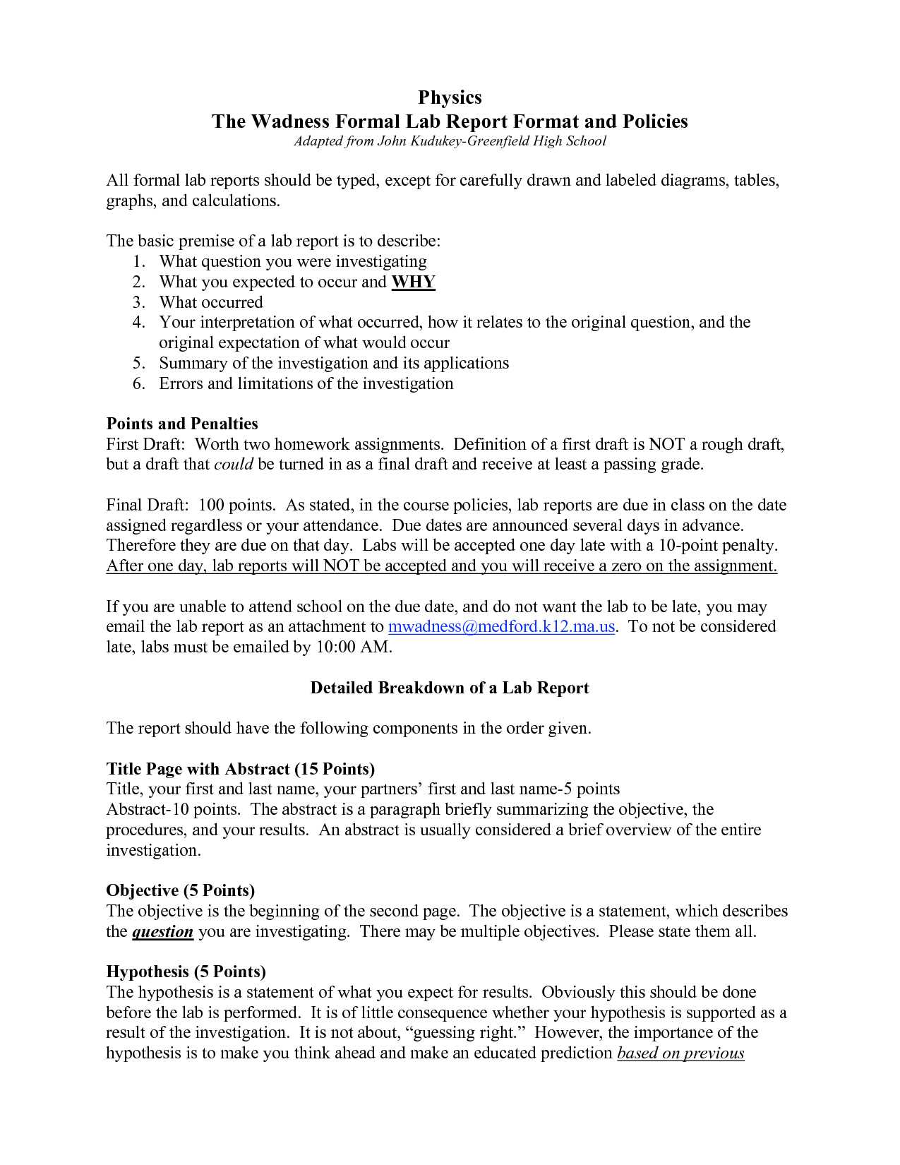 Formal Lab Report Template Physics : Biological Science Inside Formal Lab Report Template