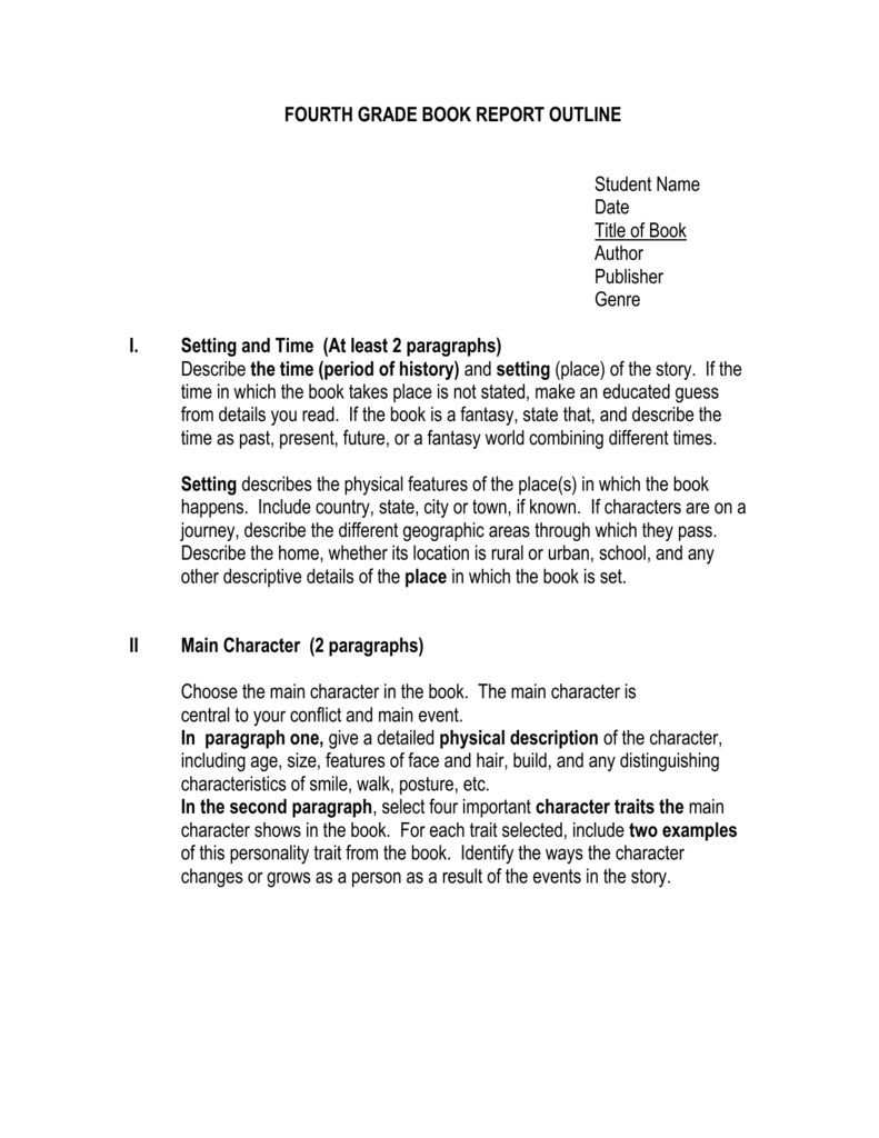 Fourth Grade Book Report Outline For Book Report Template 4Th Grade