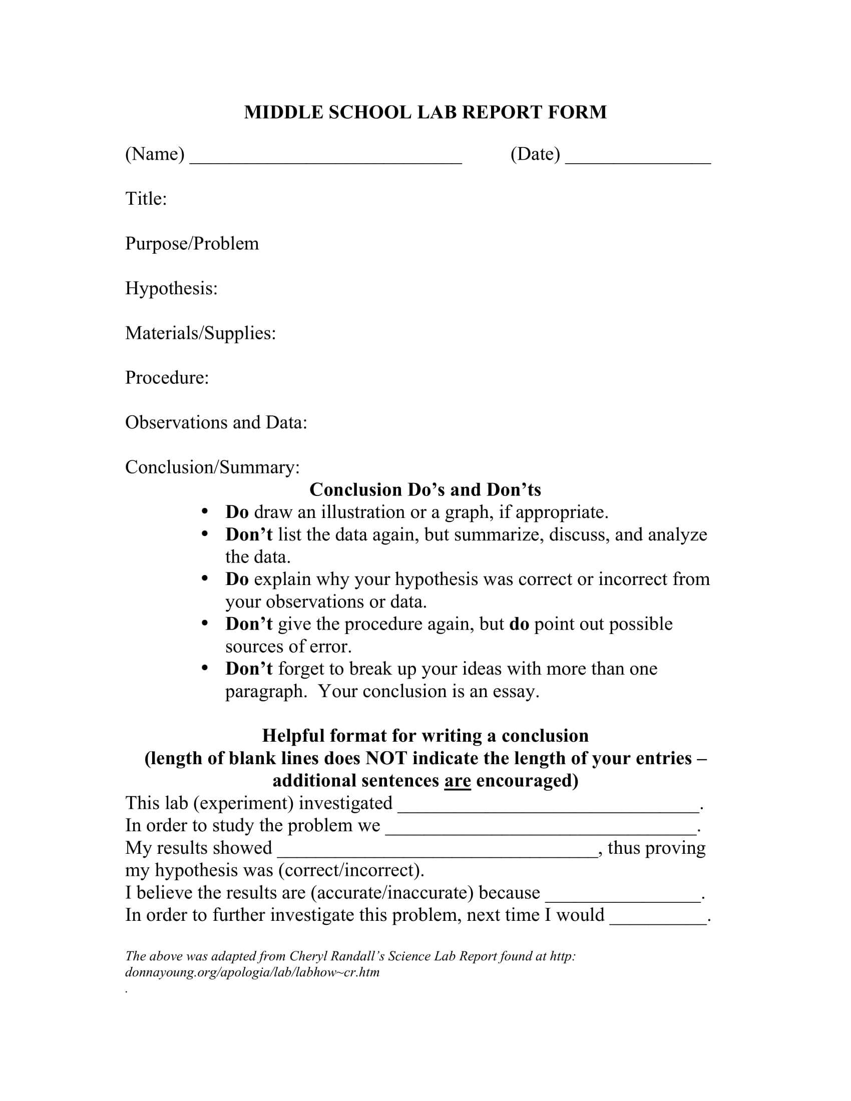 Free 11+ Laboratory Report Forms In Pdf | Doc For Lab Report Template Middle School