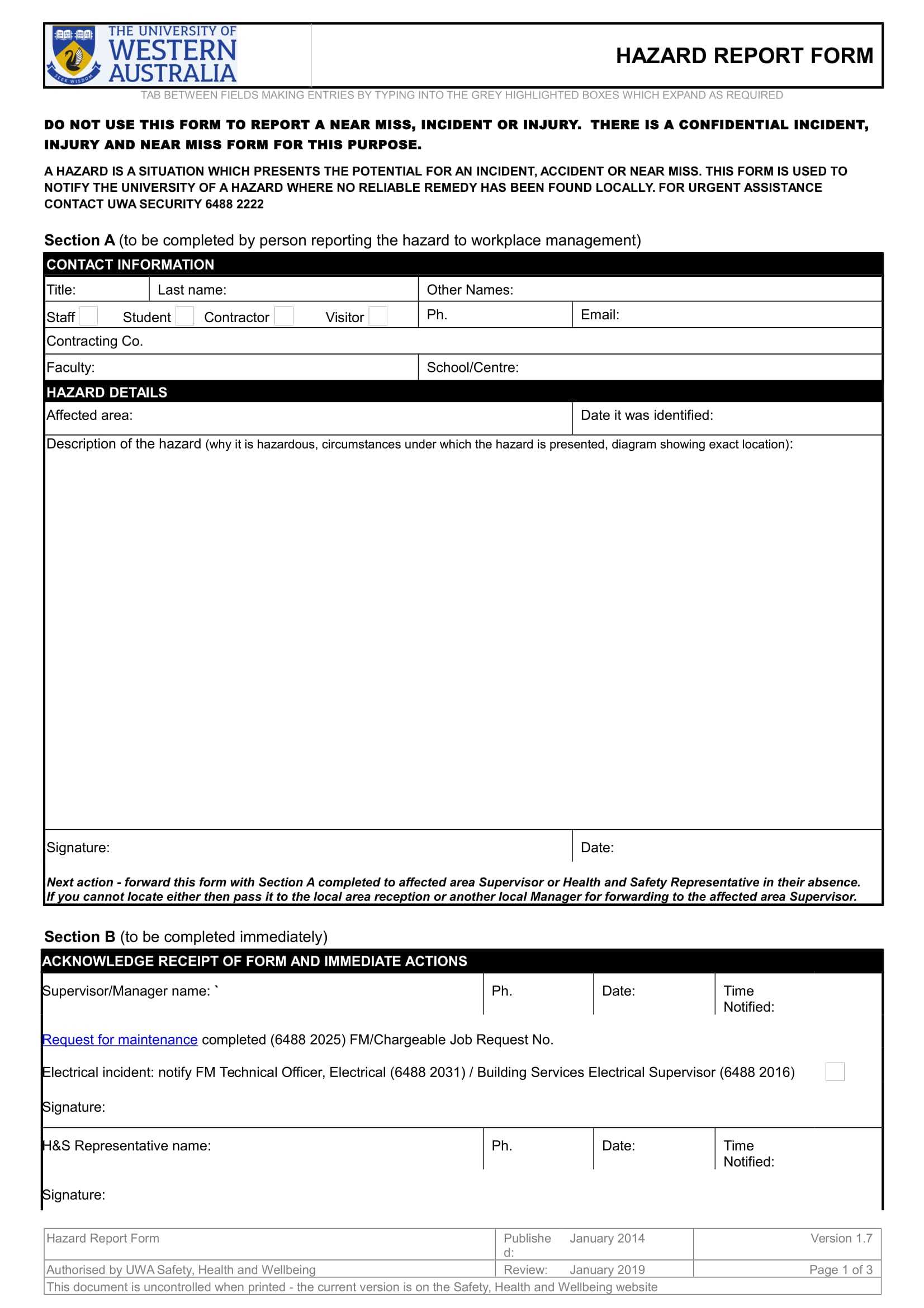 Free 13+ Hazard Report Forms In Ms Word | Pdf In Incident Hazard Report Form Template