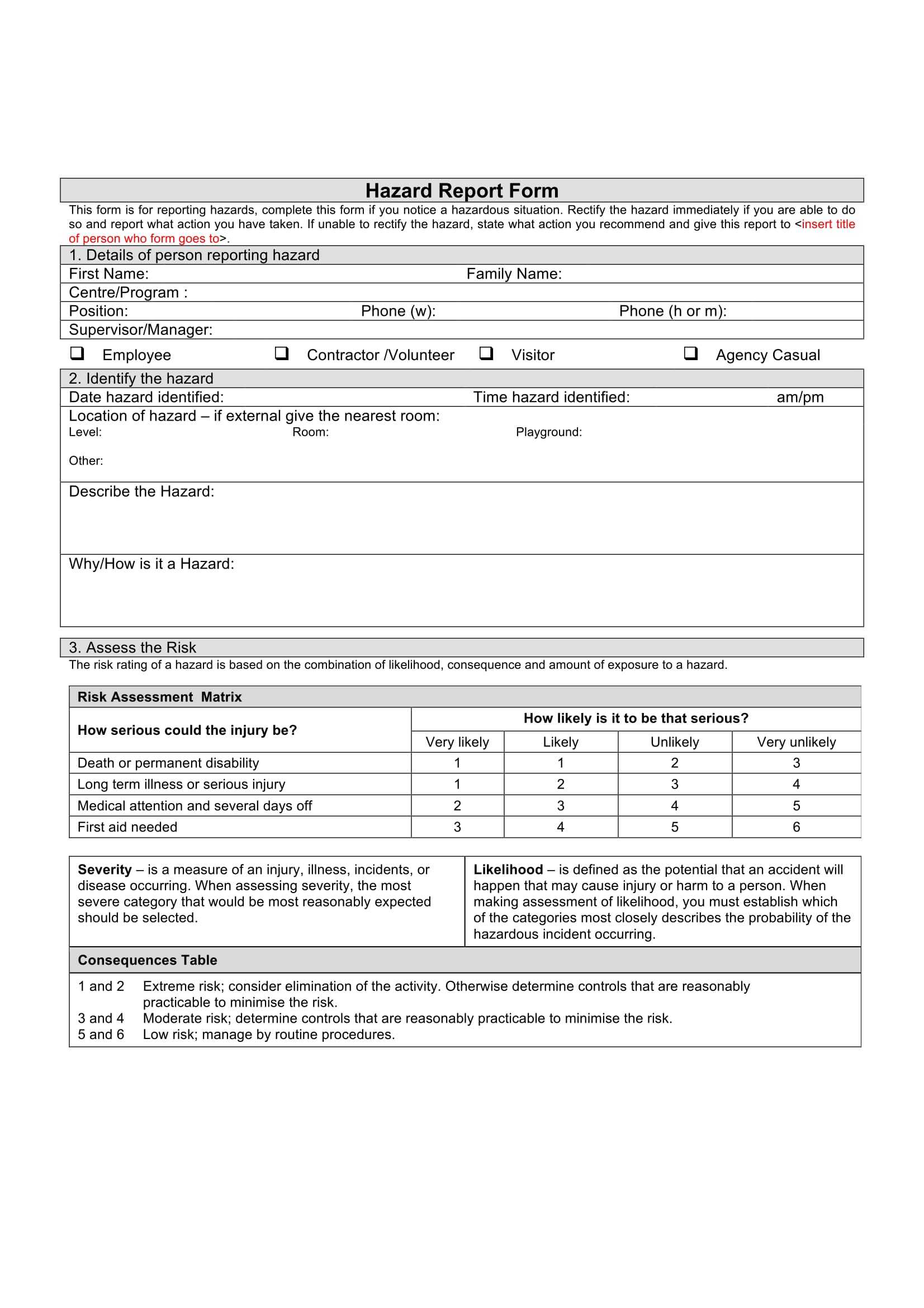 Free 13+ Hazard Report Forms In Ms Word | Pdf Intended For Incident Hazard Report Form Template