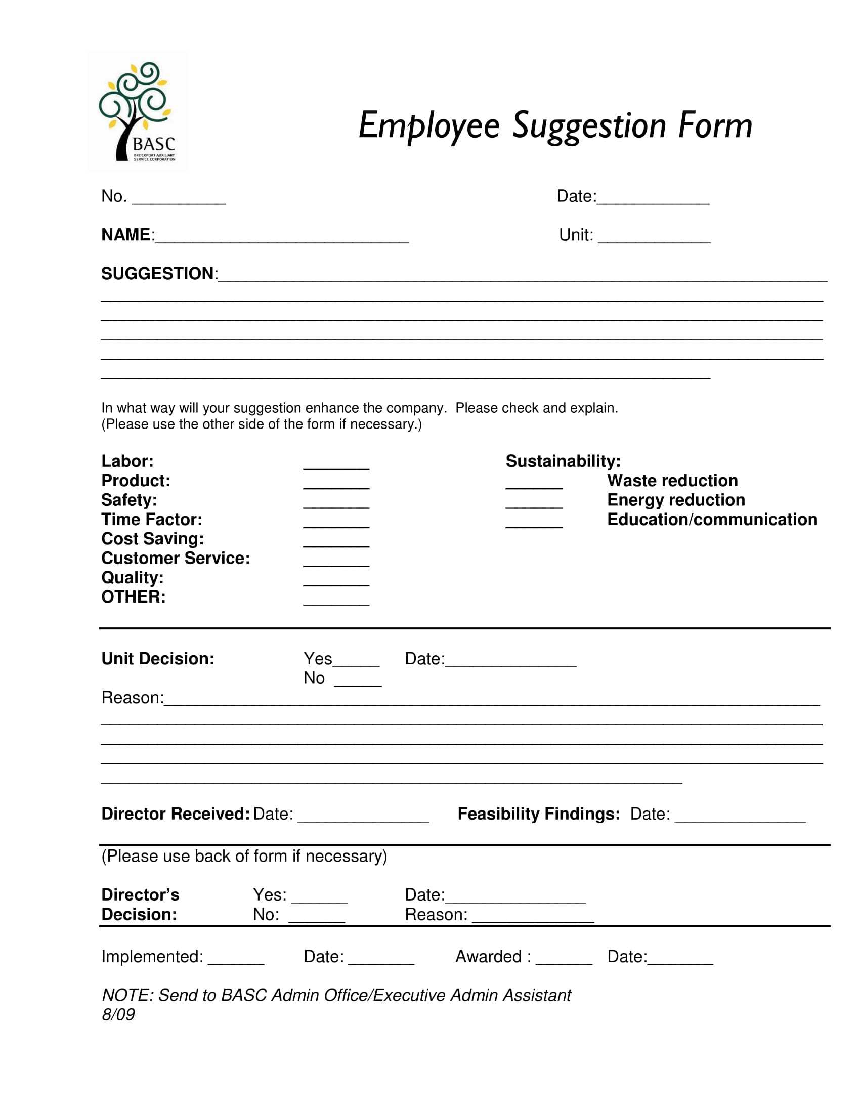 Free 14+ Employee Suggestion Forms In Word | Excel | Pdf Intended For Word Employee Suggestion Form Template