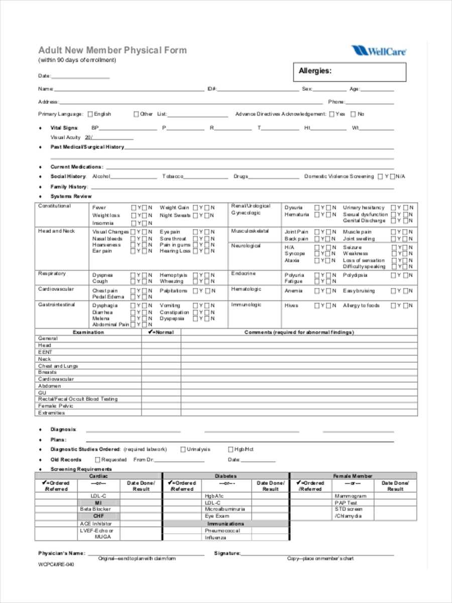 Free 5+ Adult Physical Forms In Sample, Example, Format Regarding History And Physical Template Word