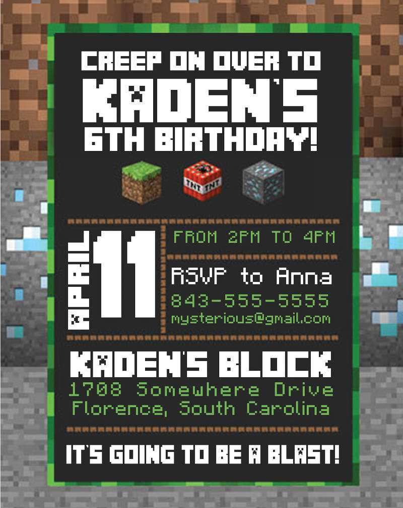 Free 8+ Minecraft Birthday Invitation Designs & Examples In Throughout Minecraft Birthday Card Template