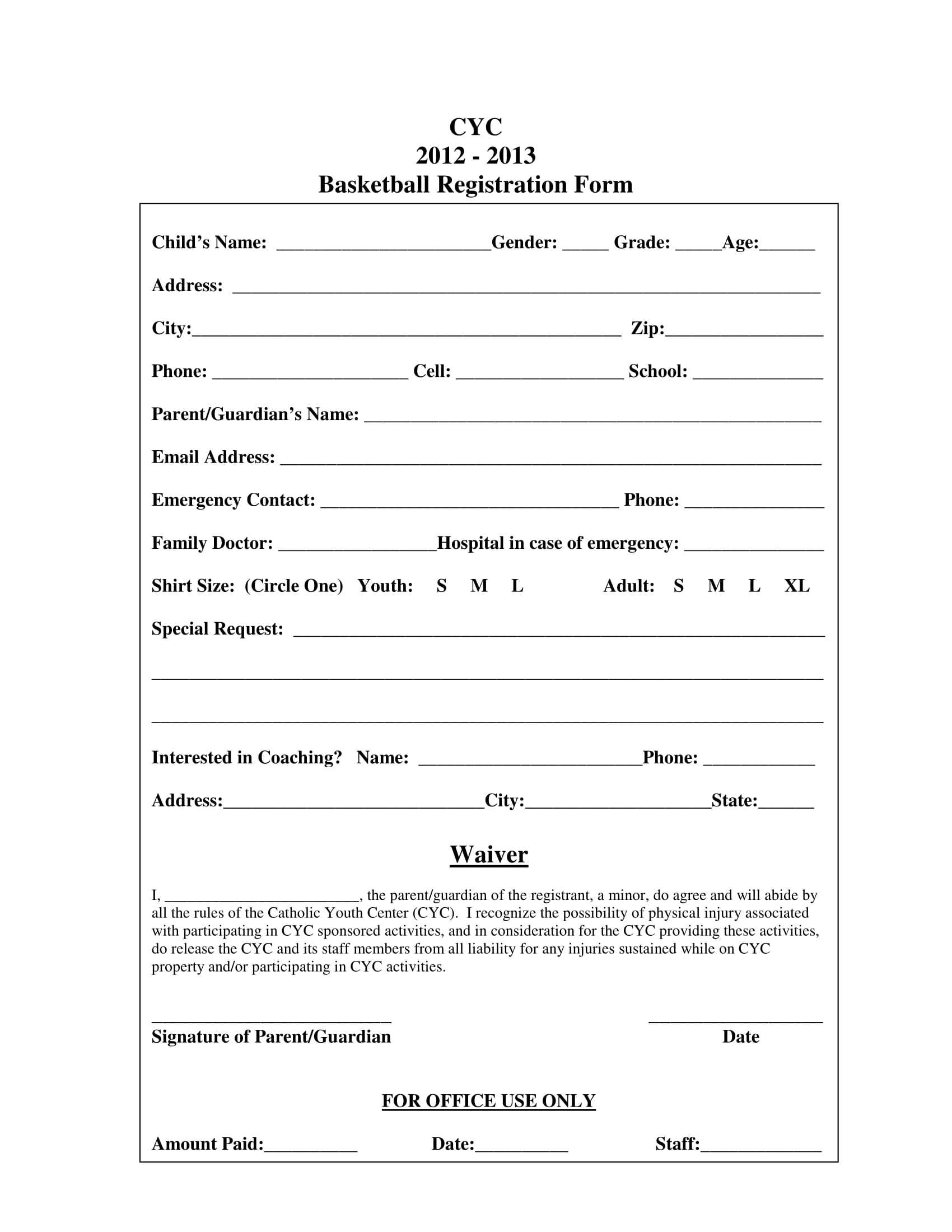Free 9+ Basketball Registration Forms In Pdf Throughout School Registration Form Template Word
