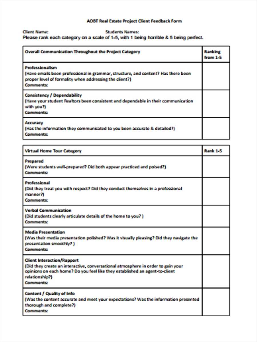 Free 9+ Project Feedback Form Template | Pdf Within Student Feedback Form Template Word