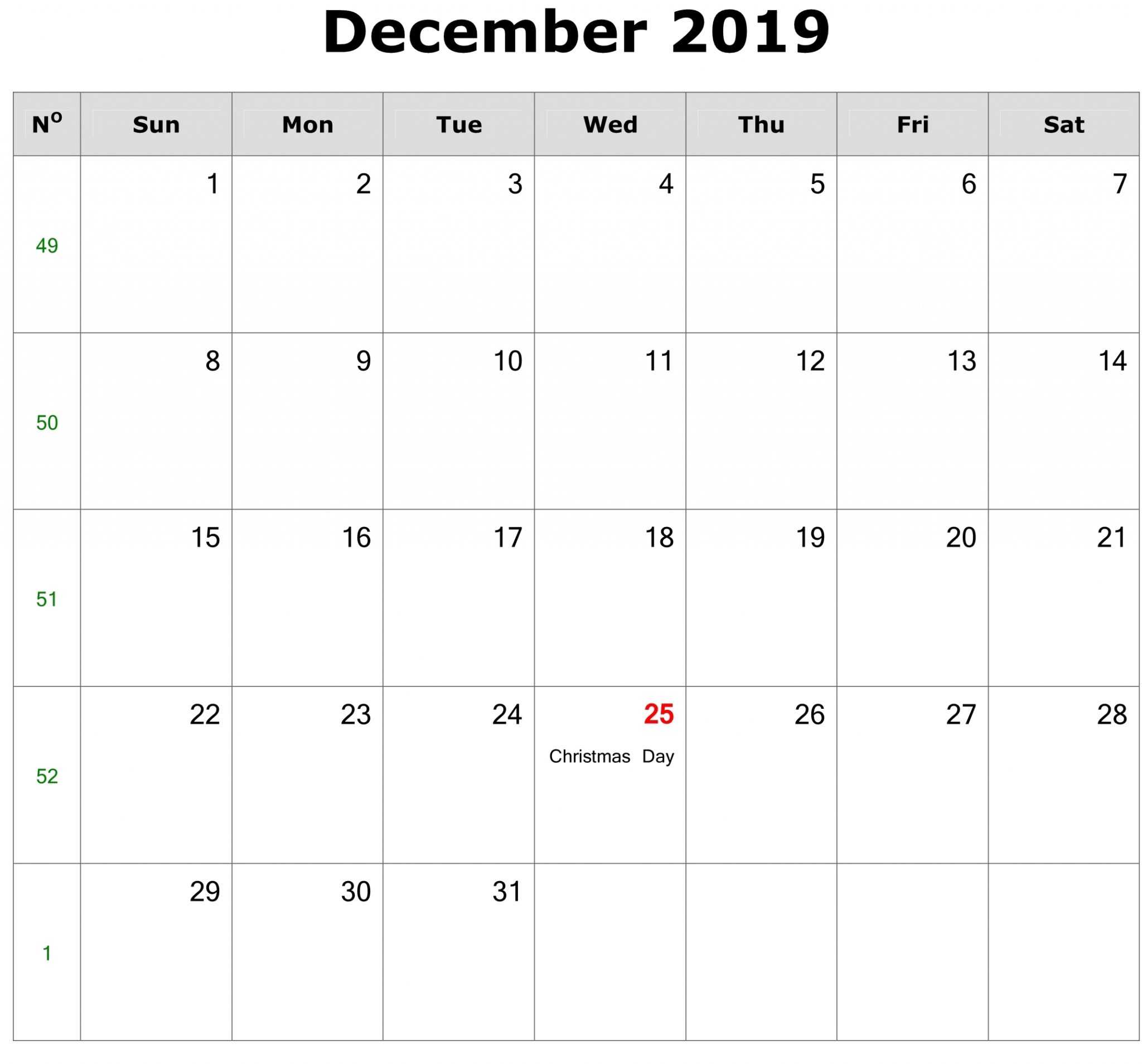 Free Blank December 2019 Calendar Printable Templates With Regard To Blank Activity Calendar Template