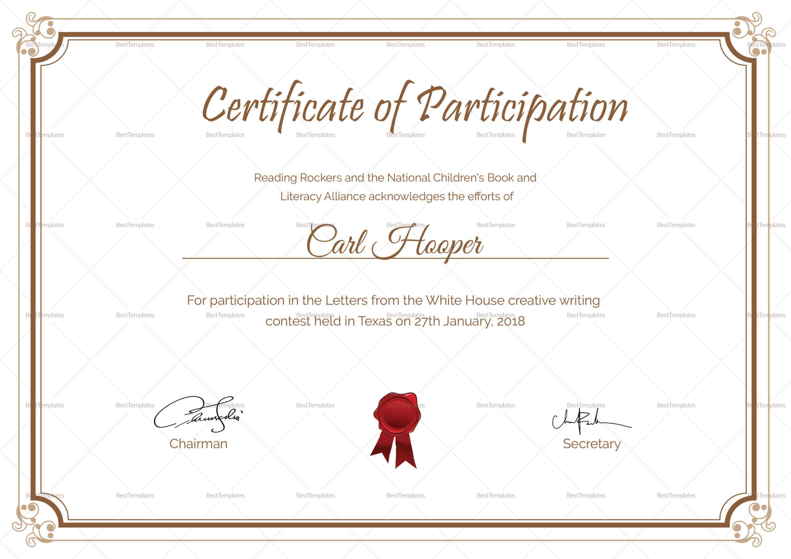 Free Certificate Templates For Middle School Thepaperseller With Certificate Of Participation Template Ppt