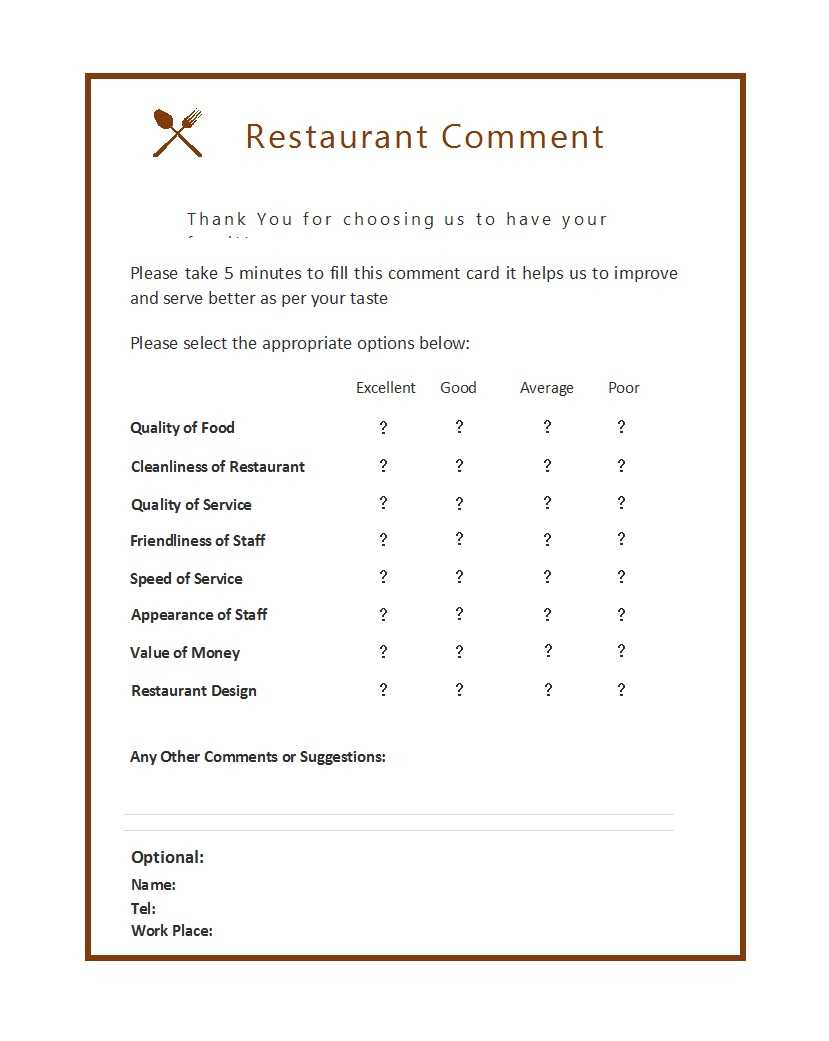 Free Comment Card Template - Mahre.horizonconsulting.co Regarding Restaurant Comment Card Template
