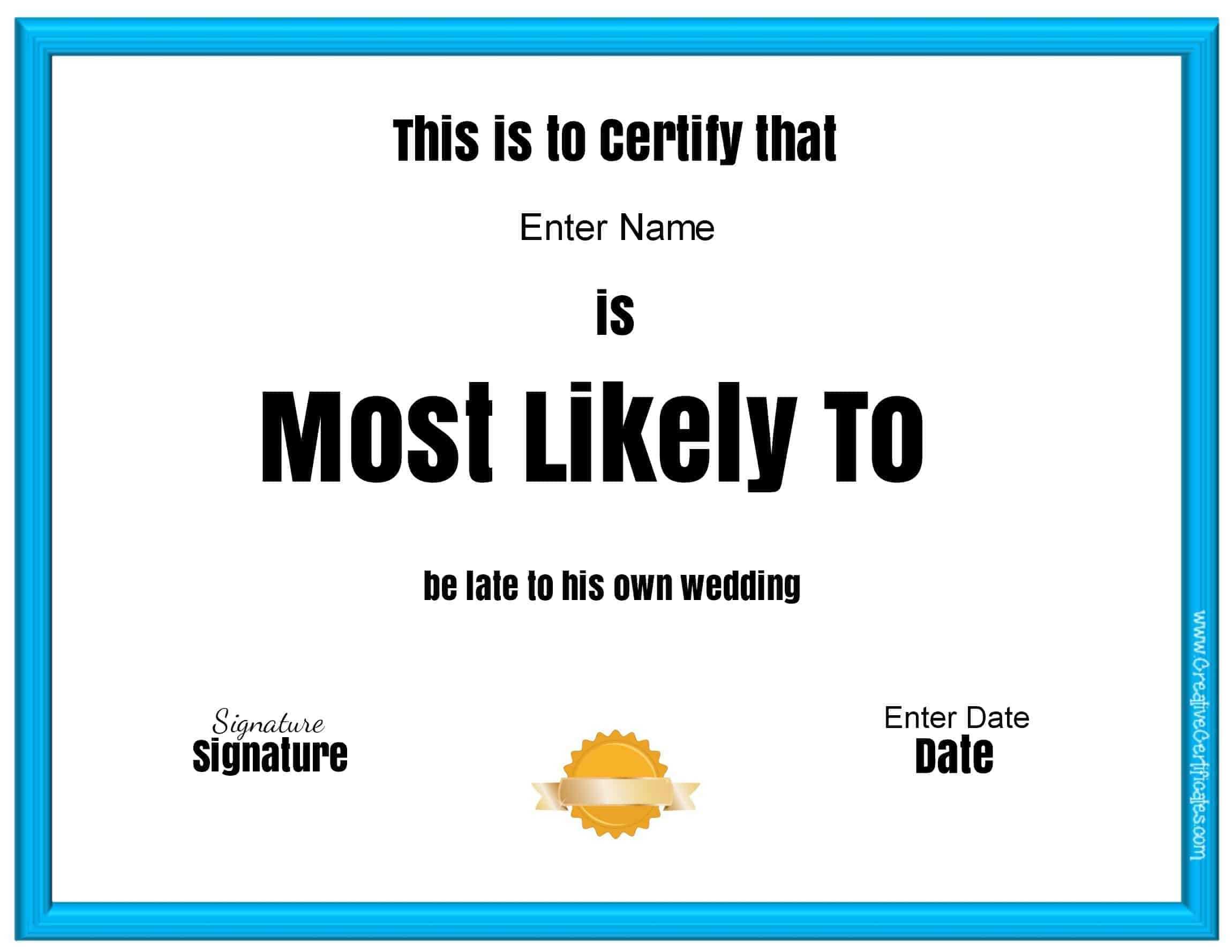 Free Customizable "most Likely To Awards" Inside Superlative Certificate Template