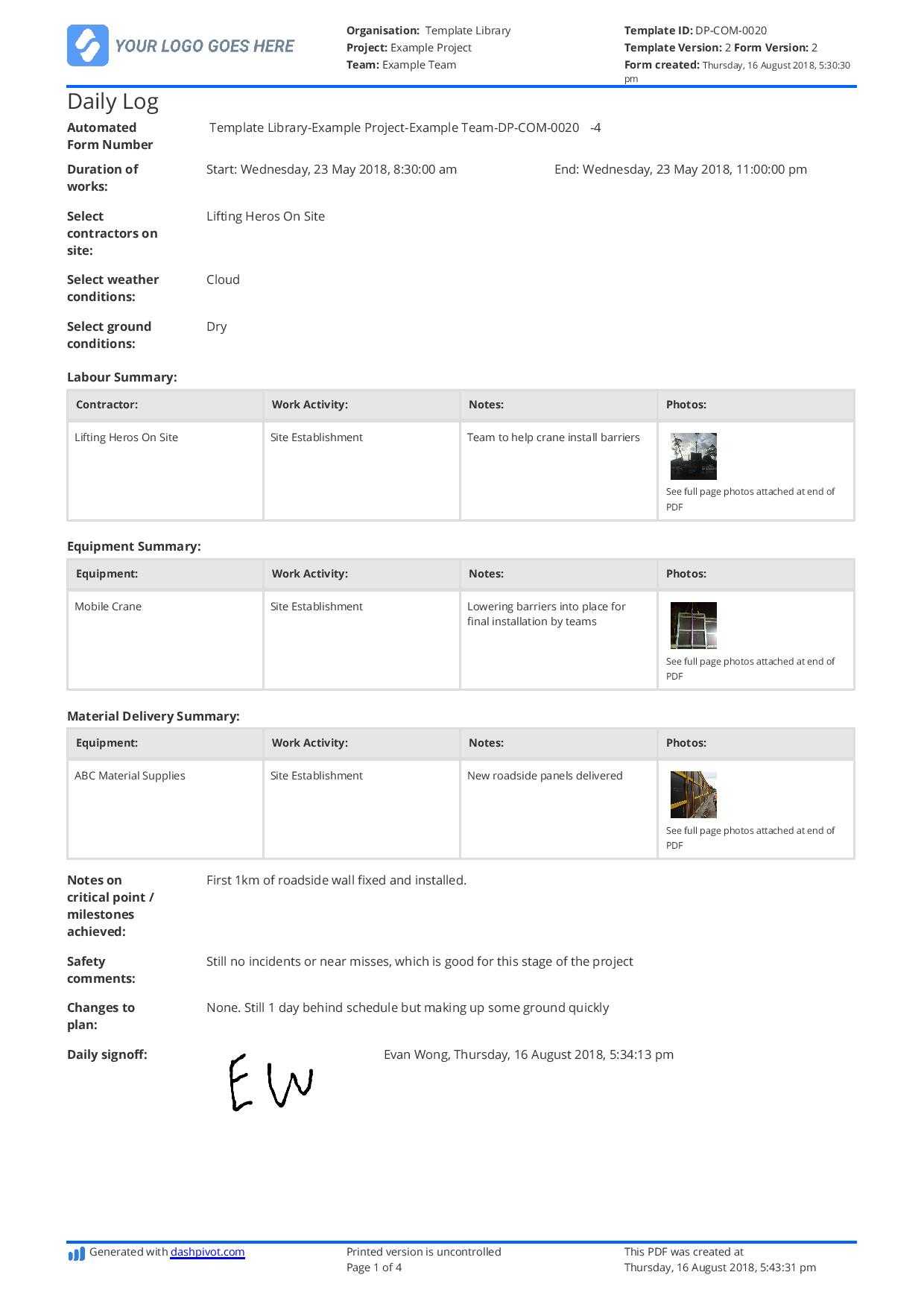 Free Daily Construction Log Template (Better Than Excel And Pertaining To Free Construction Daily Report Template