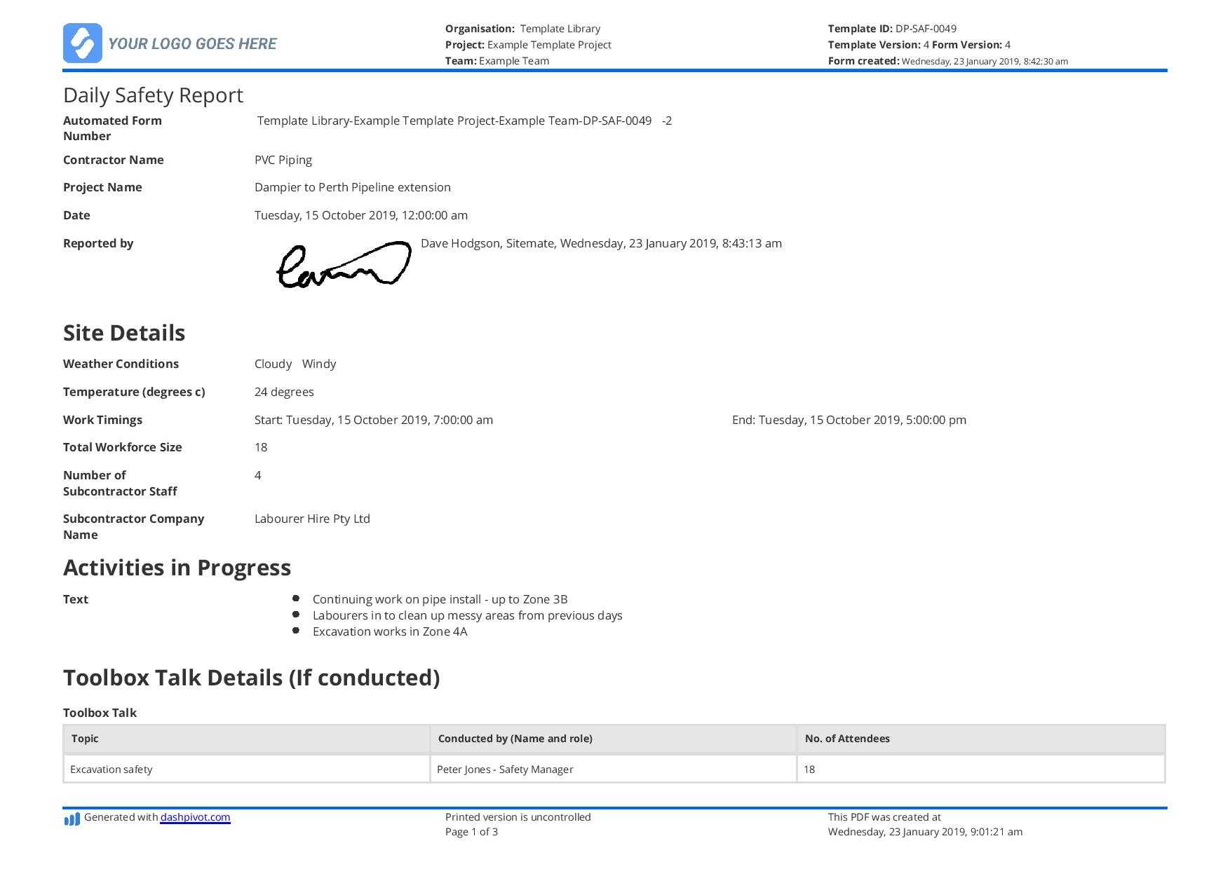 Free Daily Safety Report Template (Better Than The Format In Regarding Daily Site Report Template