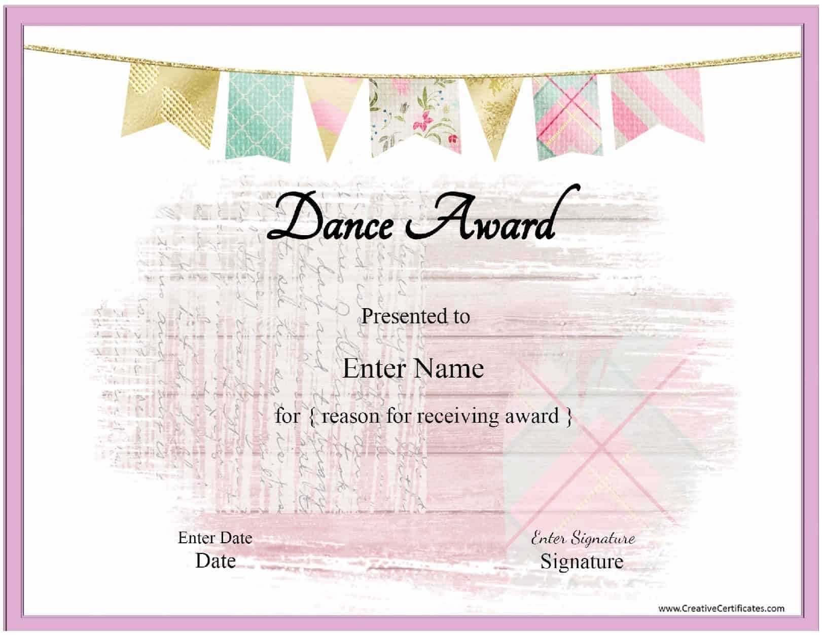 Free Dance Certificate Template – Customizable And Printable Regarding Dance Certificate Template