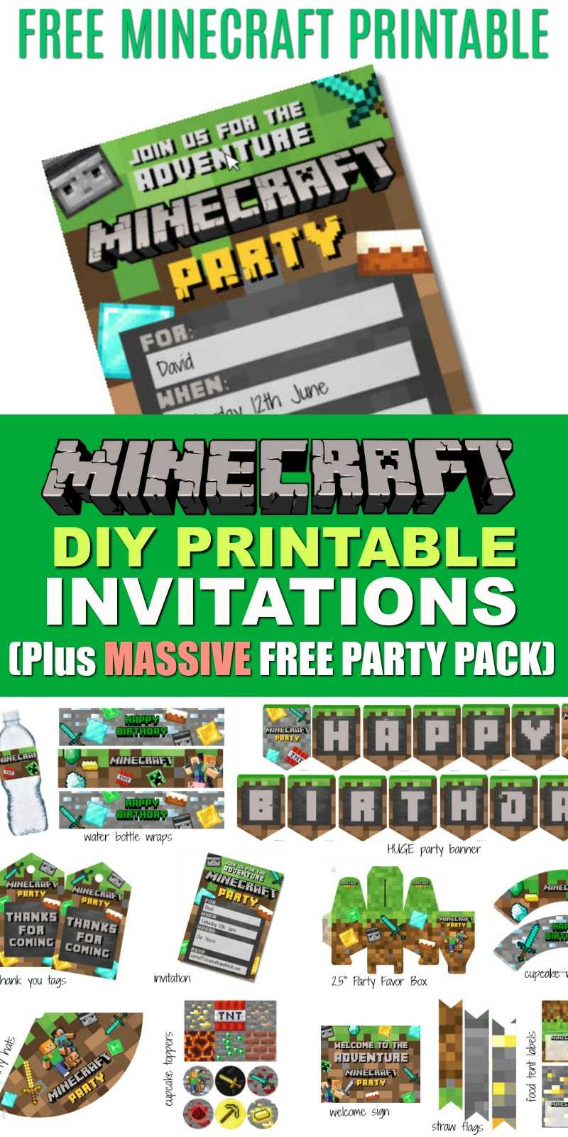 Free Diy Printable Minecraft Birthday Invitation - Clean For Minecraft Birthday Card Template
