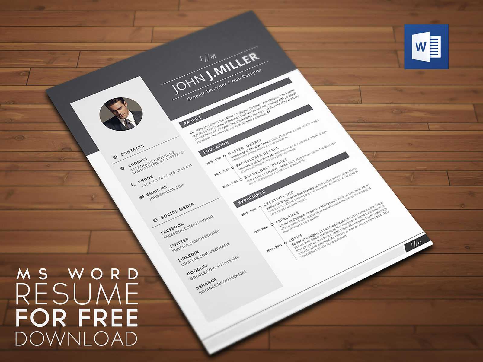 Free Download Resume (Cv) Template For Ms Word Format – Good Intended For Microsoft Word Resume Template Free