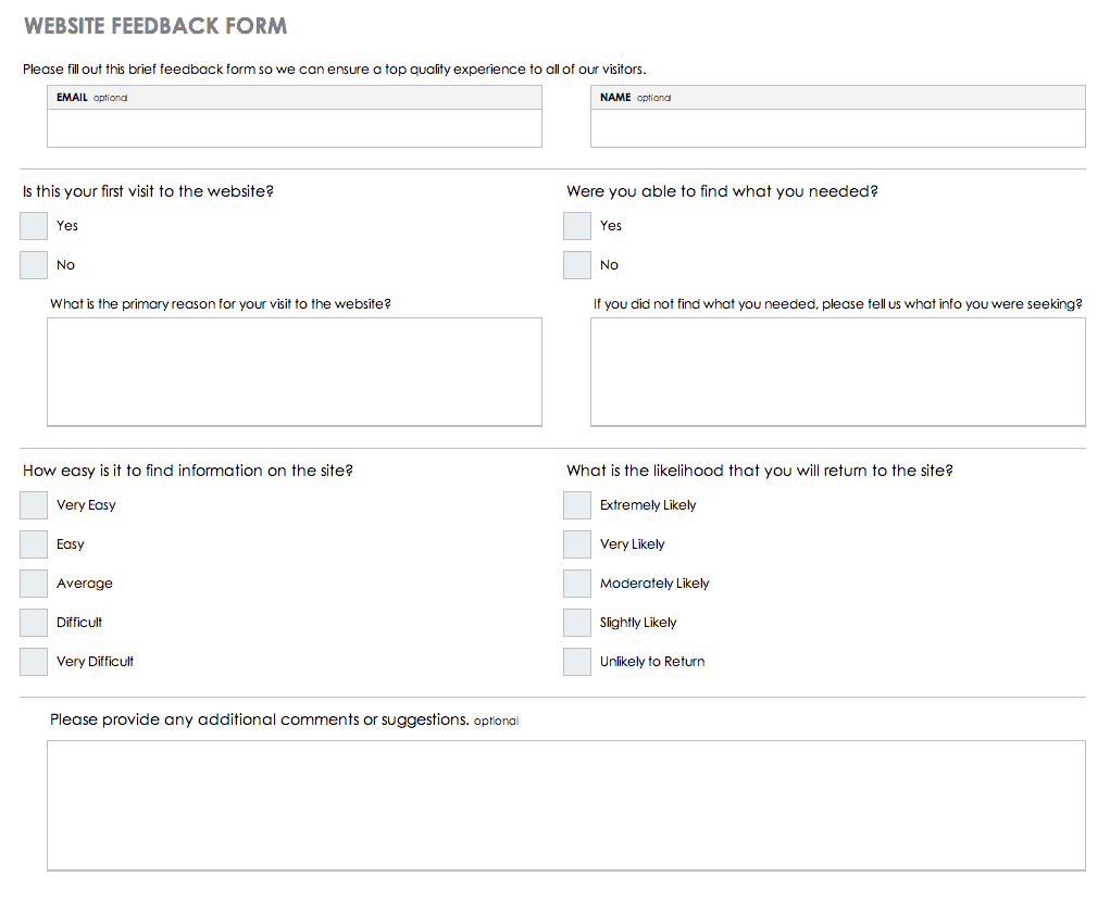 Free Feedback Form Templates | Smartsheet Throughout Student Feedback Form Template Word