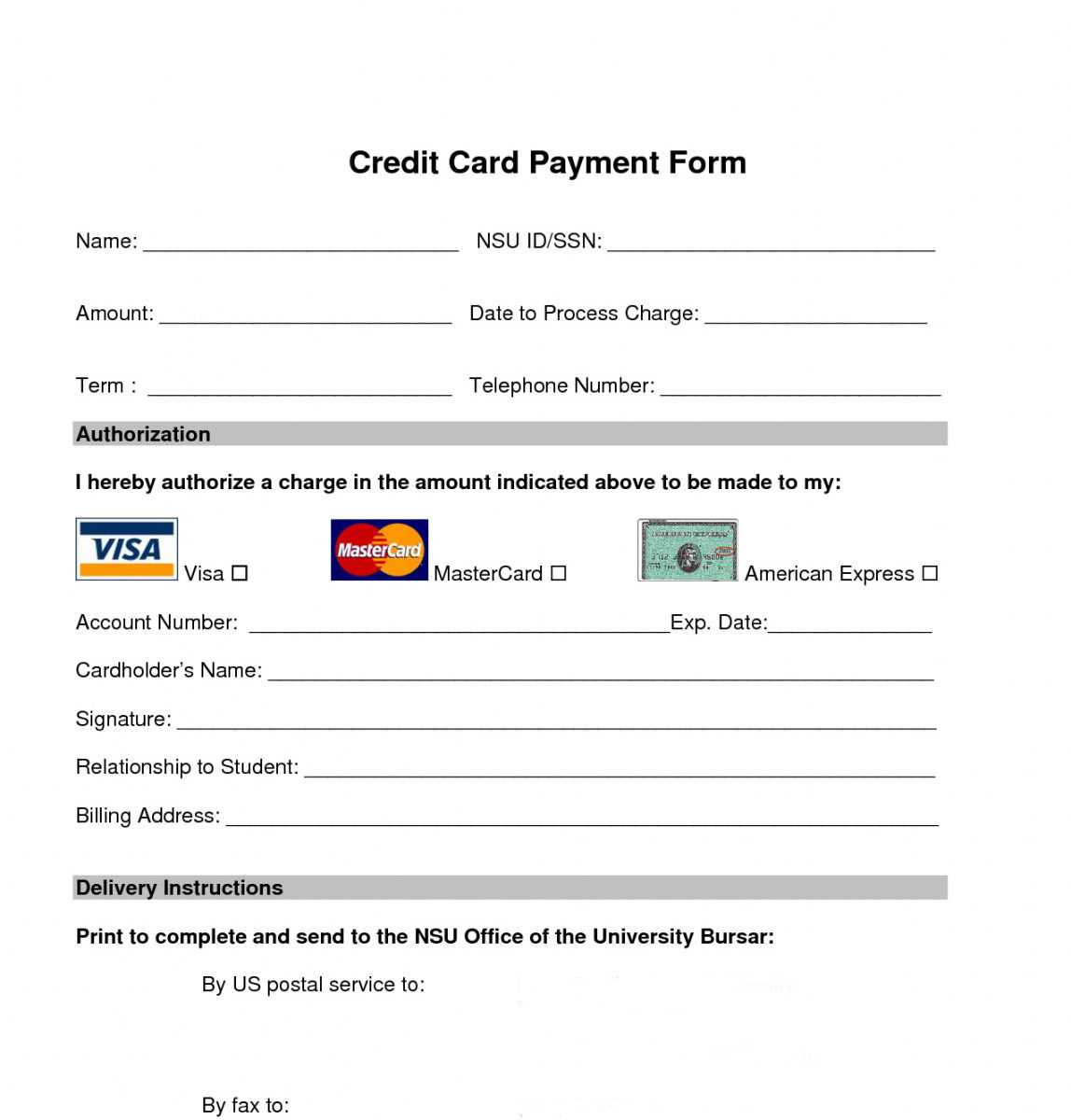 Free Free Credit Card Payment Form Template Intended For Credit Card Payment Form Template Pdf