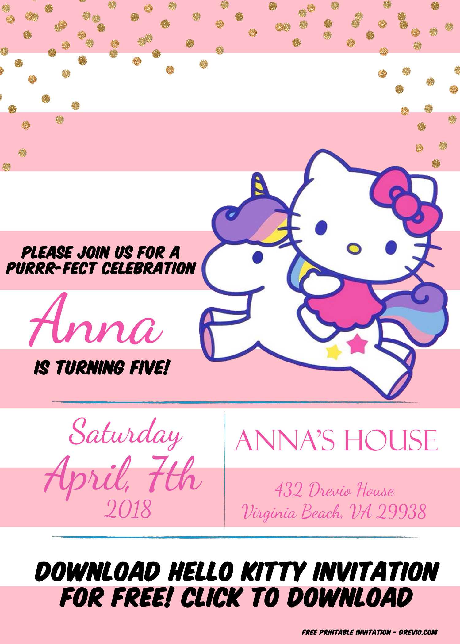 Free Hello Kitty Unicorn Invitation Template – Bagvania Throughout Hello Kitty Birthday Card Template Free