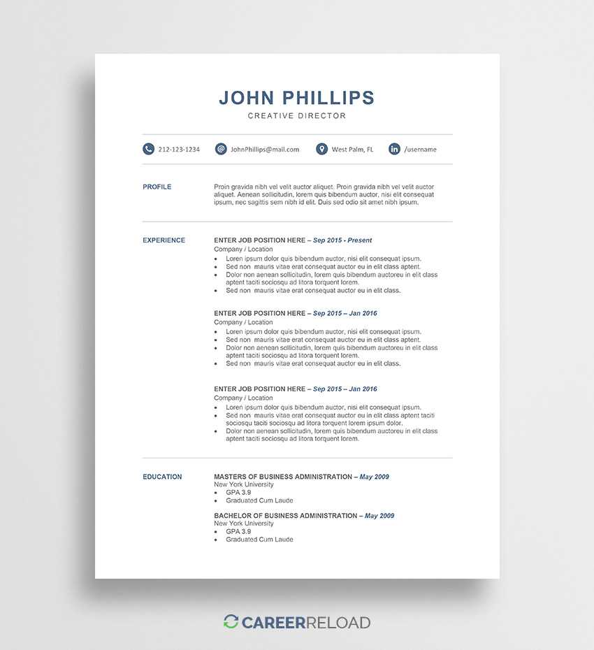 Free Modern Resume Template – John – Career Reload In Microsoft Word Resume Template Free