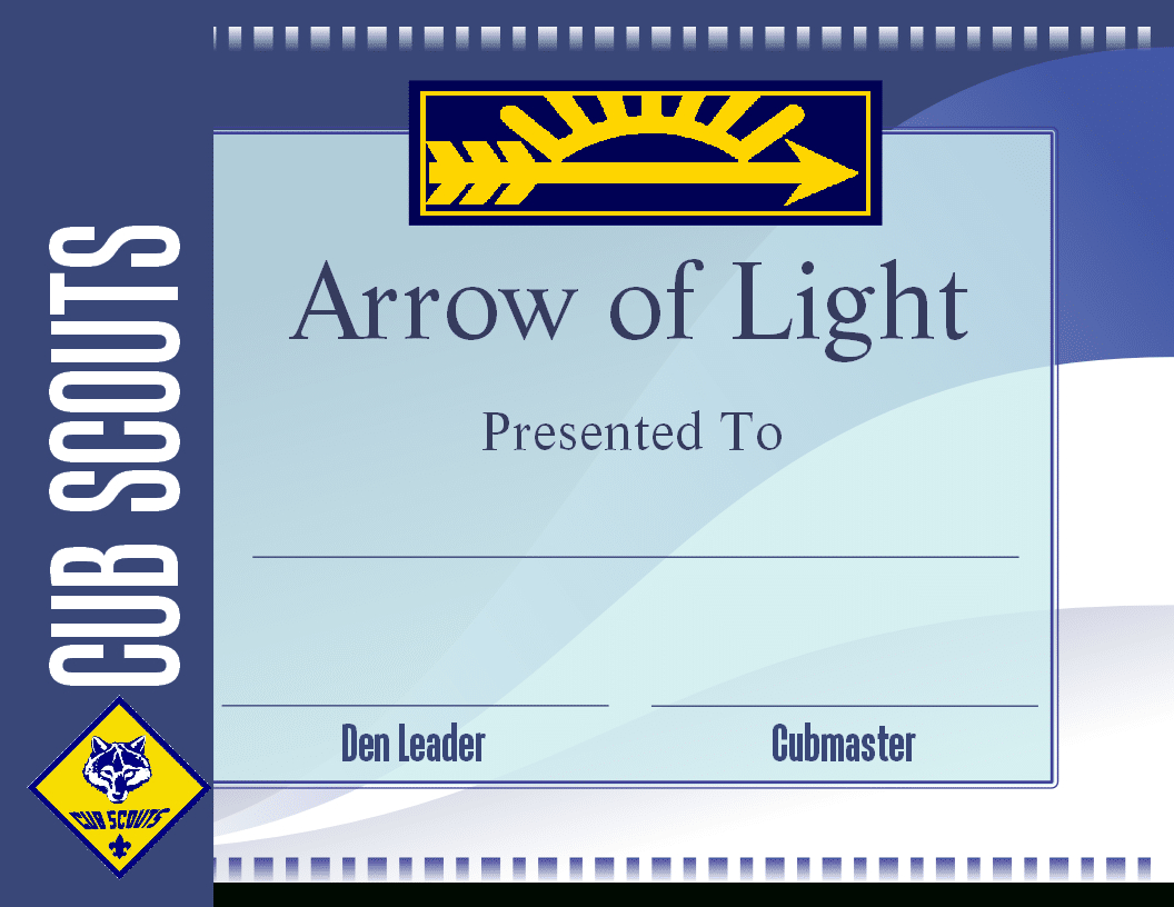 Free Printable Arrow Of Light Certificate Template ~ Cub For Pinewood Derby Certificate Template