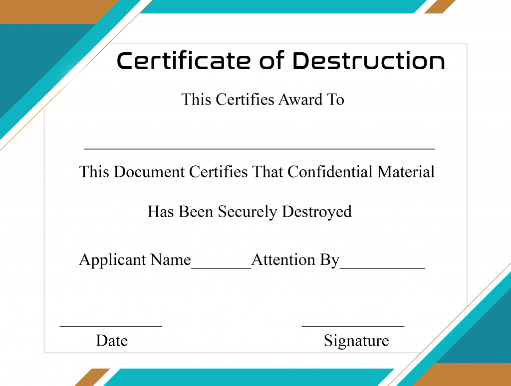 Free Printable Certificate Of Destruction Sample For Hard Drive Destruction Certificate Template