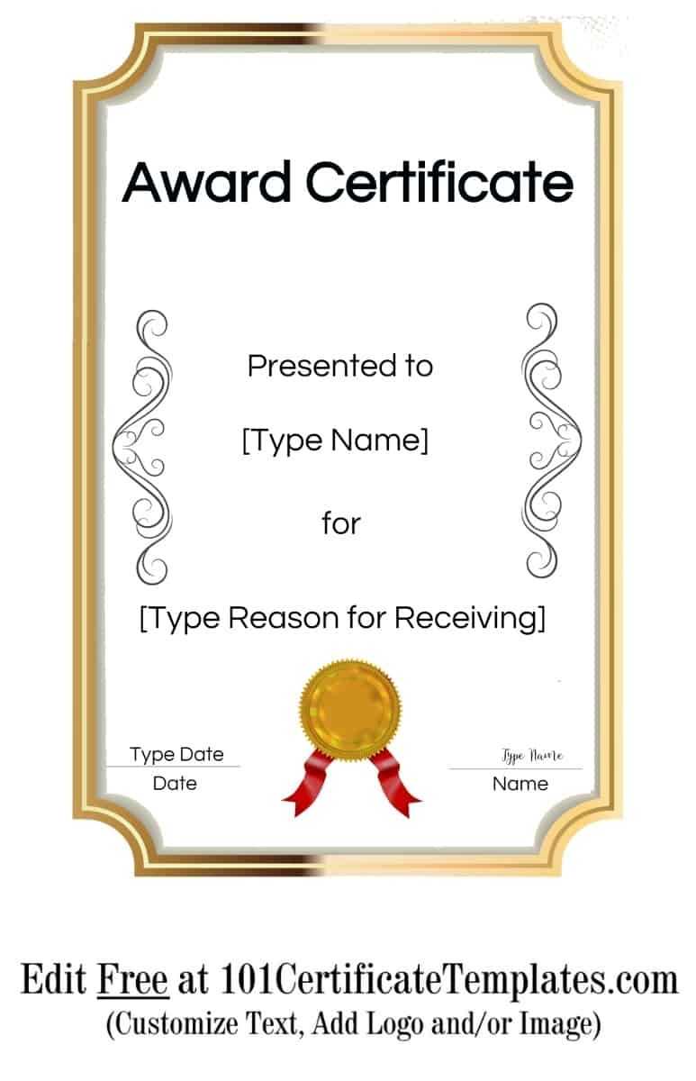 Free Printable Certificate Templates | Customize Online With For Printable Certificate Of Recognition Templates Free