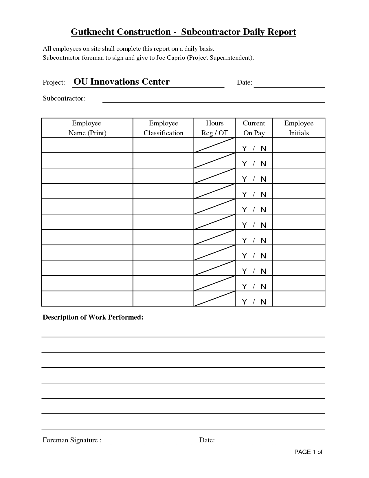 Free Printable Construction Daily Work Report Template In Superintendent Daily Report Template