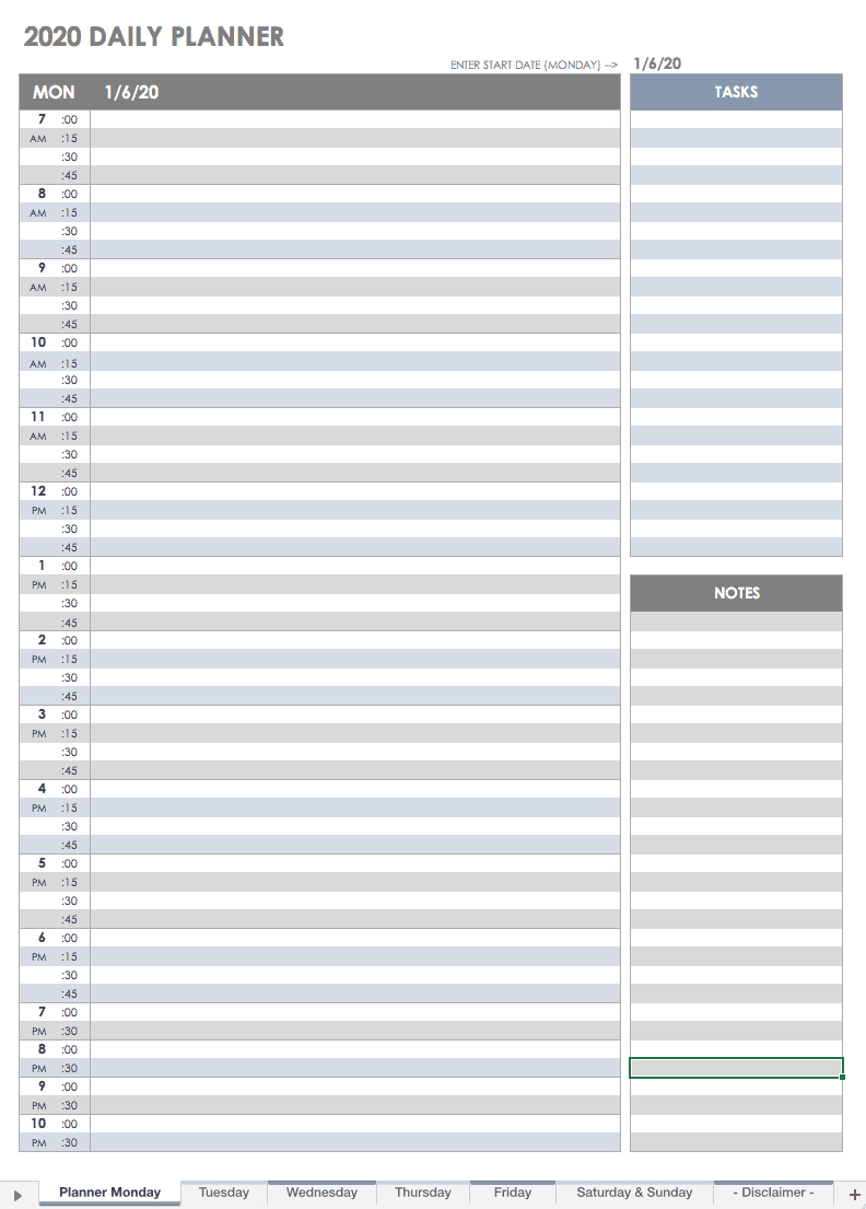 Free Printable Daily Calendar Templates | Smartsheet With Printable Blank Daily Schedule Template