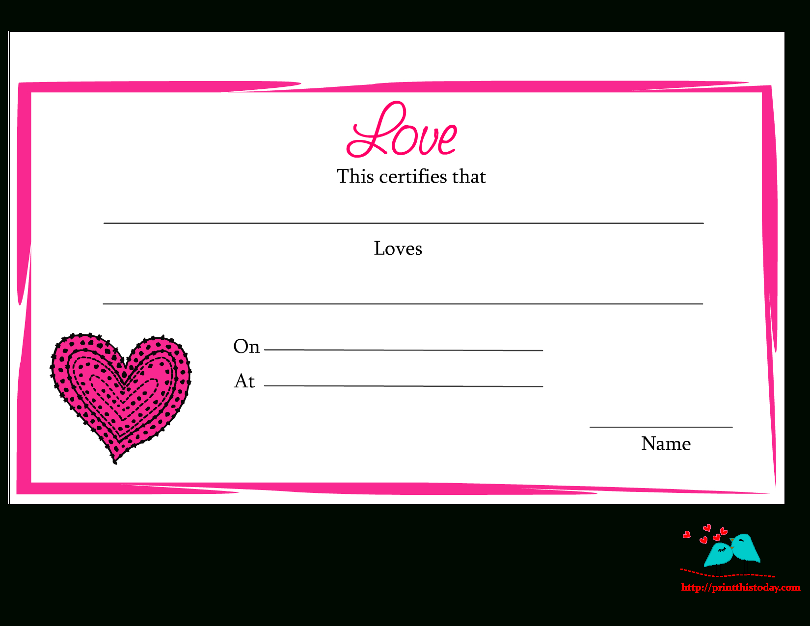 Free Printable Love Certificates In Love Certificate Templates