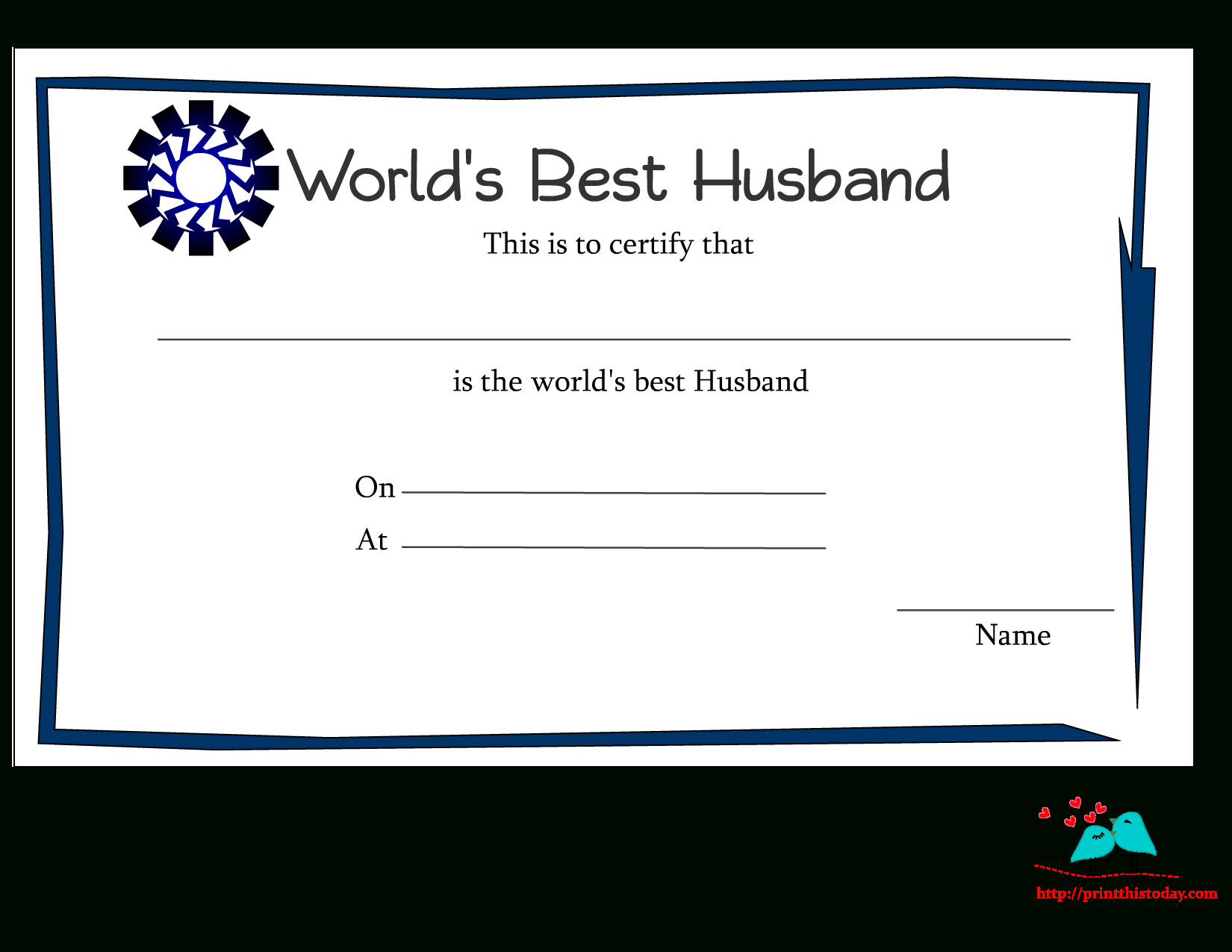 Free Printable World's Best Husband Certificates Throughout Anniversary Certificate Template Free