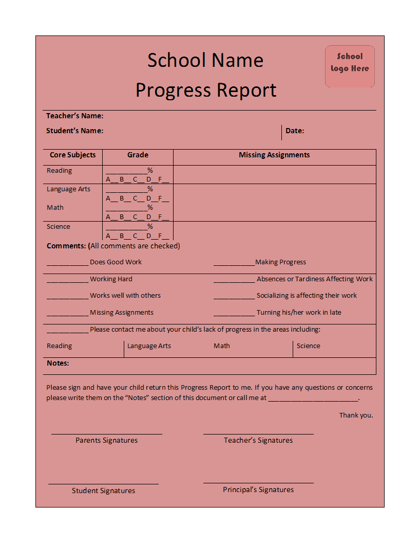 Free Progress Report Template – Mahre.horizonconsulting.co Throughout School Progress Report Template