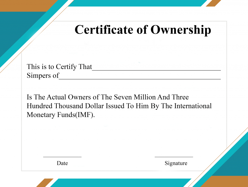 Free Sample Certificate Of Ownership Templates | Certificate Inside Ownership Certificate Template