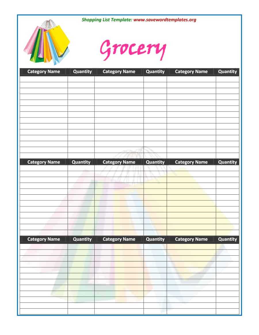 Free Shopping List Template Download – Zohre Intended For Blank Grocery Shopping List Template