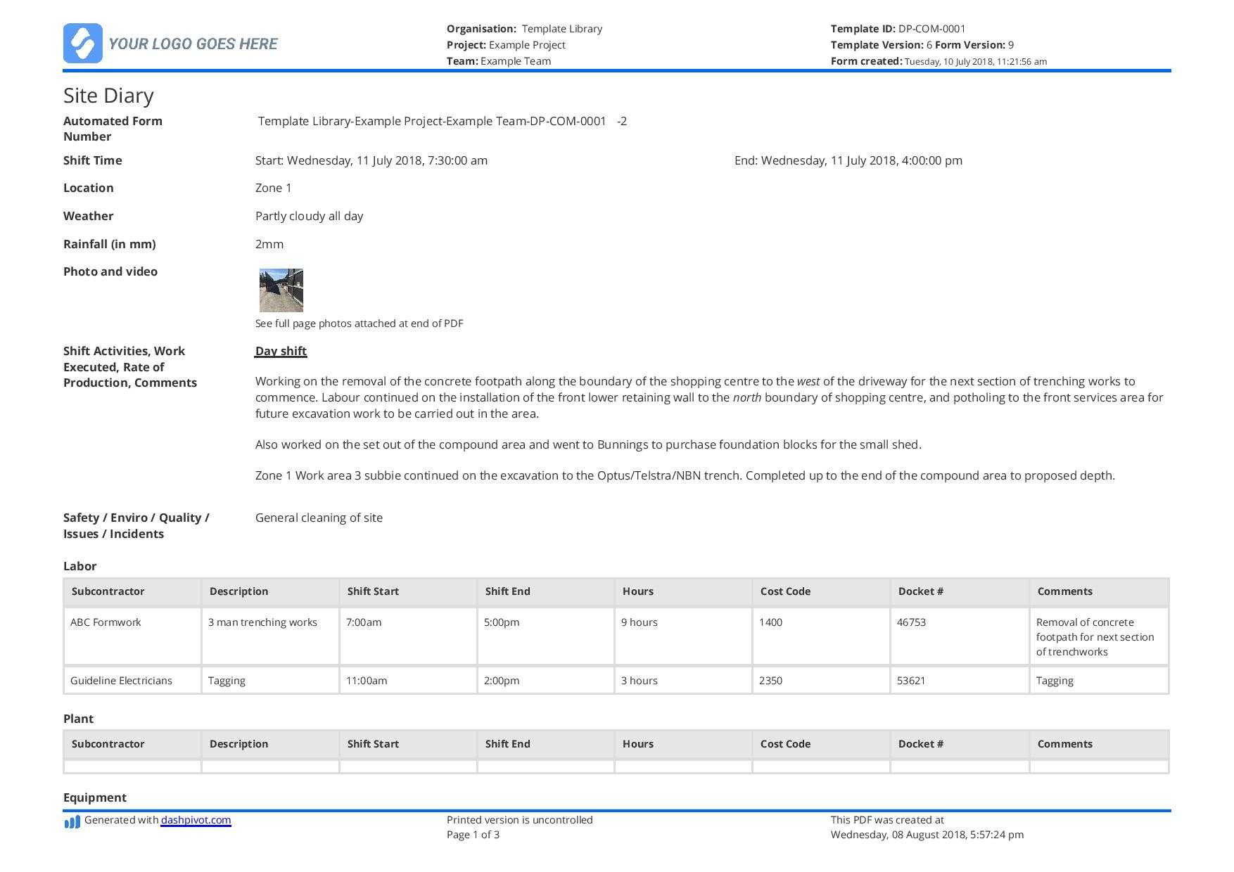 Free Site Diary Template (Better Than Word Doc, Excel And Pdf) Pertaining To M&amp;e Report Template