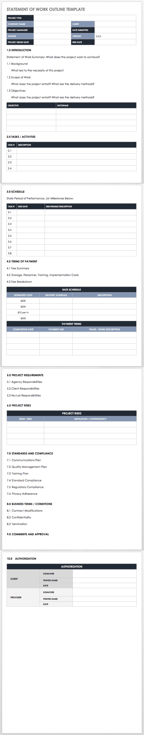 Free Statement Of Work Templates Smartsheet With Community Service Template Word