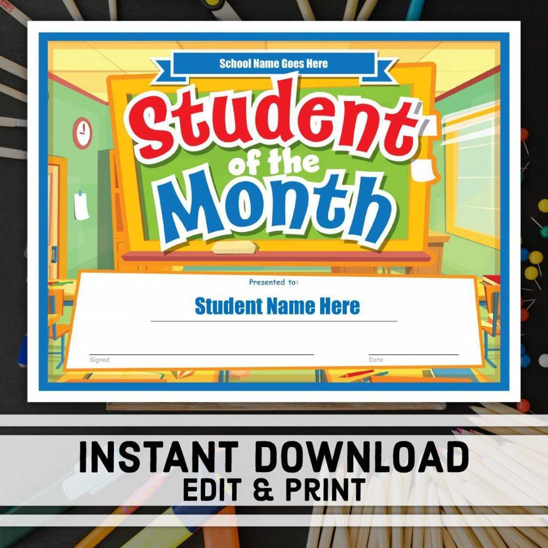 Free Student Of The Month Certificate Instant Download Intended For Free Printable Student Of The Month Certificate Templates