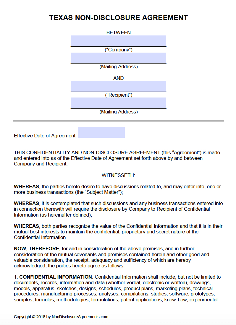 Free Texas Non Disclosure Agreement (Nda) Template | Pdf | Word With Nda Template Word Document
