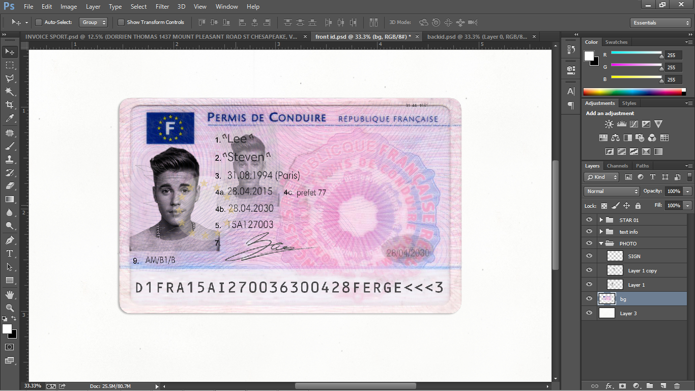 French Driver License (Permis De Conduire) Psd Template Pertaining To French Id Card Template