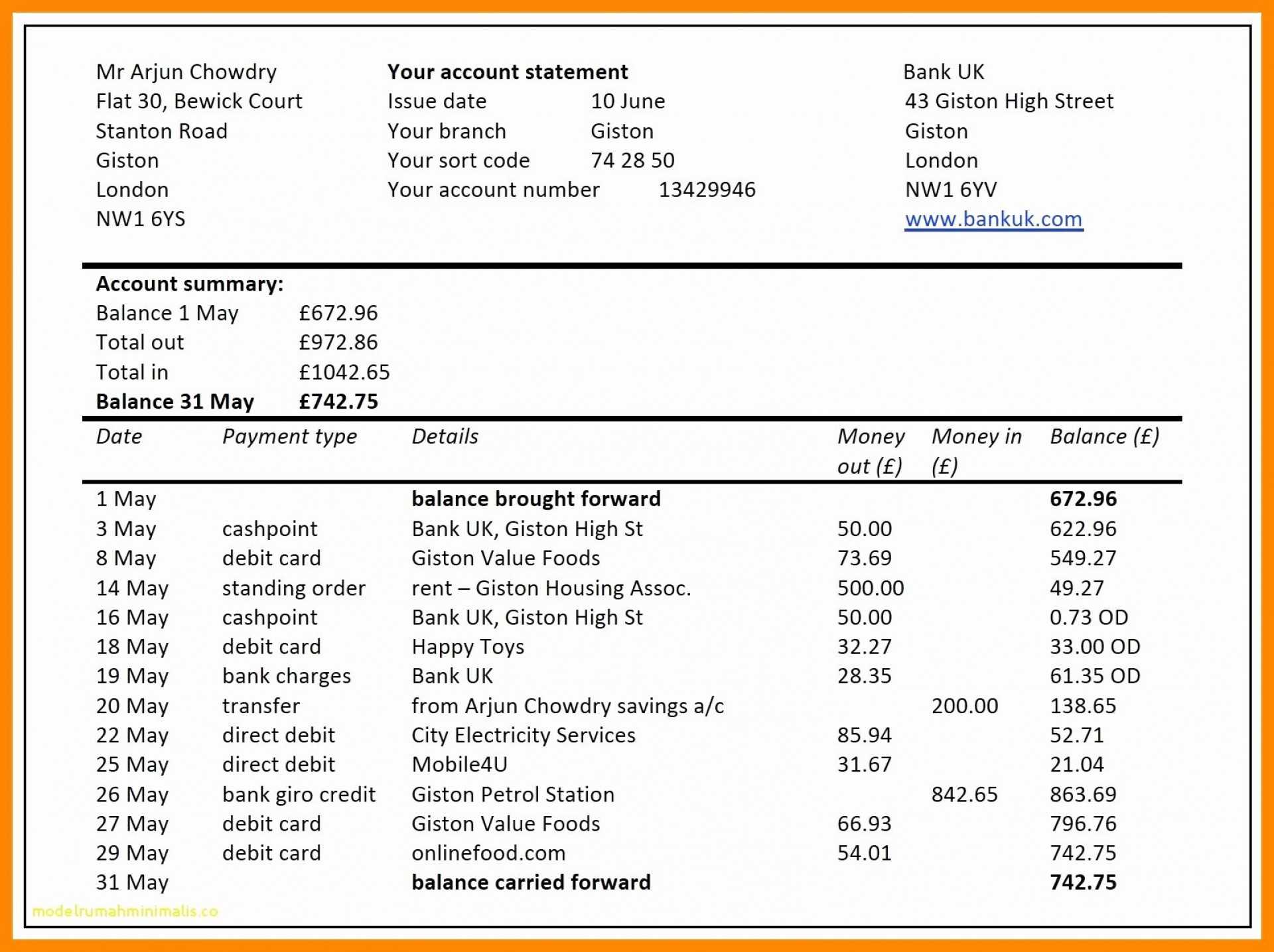 Frightening Statement Of Account Template Ideas Excel Free With Regard To Credit Card Statement Template Excel