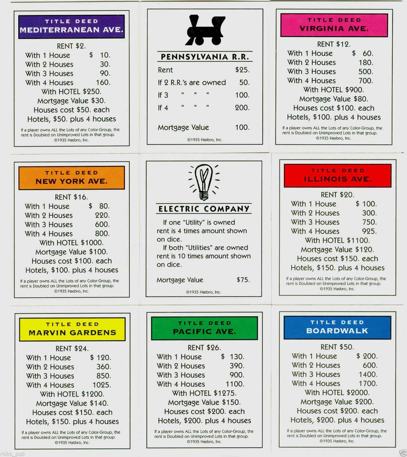 Full Set Of Monopoly Cards ○ Deeds, Chance & And 50 Similar Pertaining To Monopoly Property Cards Template