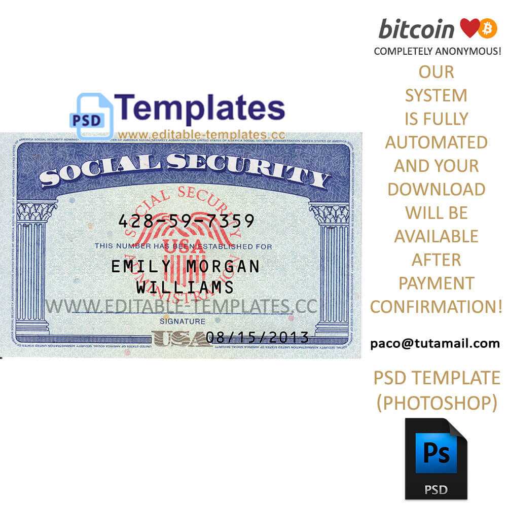 Fully Editable Ssn Usa Psd Template Throughout Social Security Card Template Psd