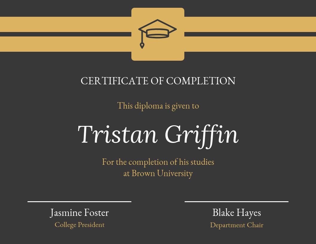 Gold Dark Certificate Of Completion Template For Hayes Certificate Templates