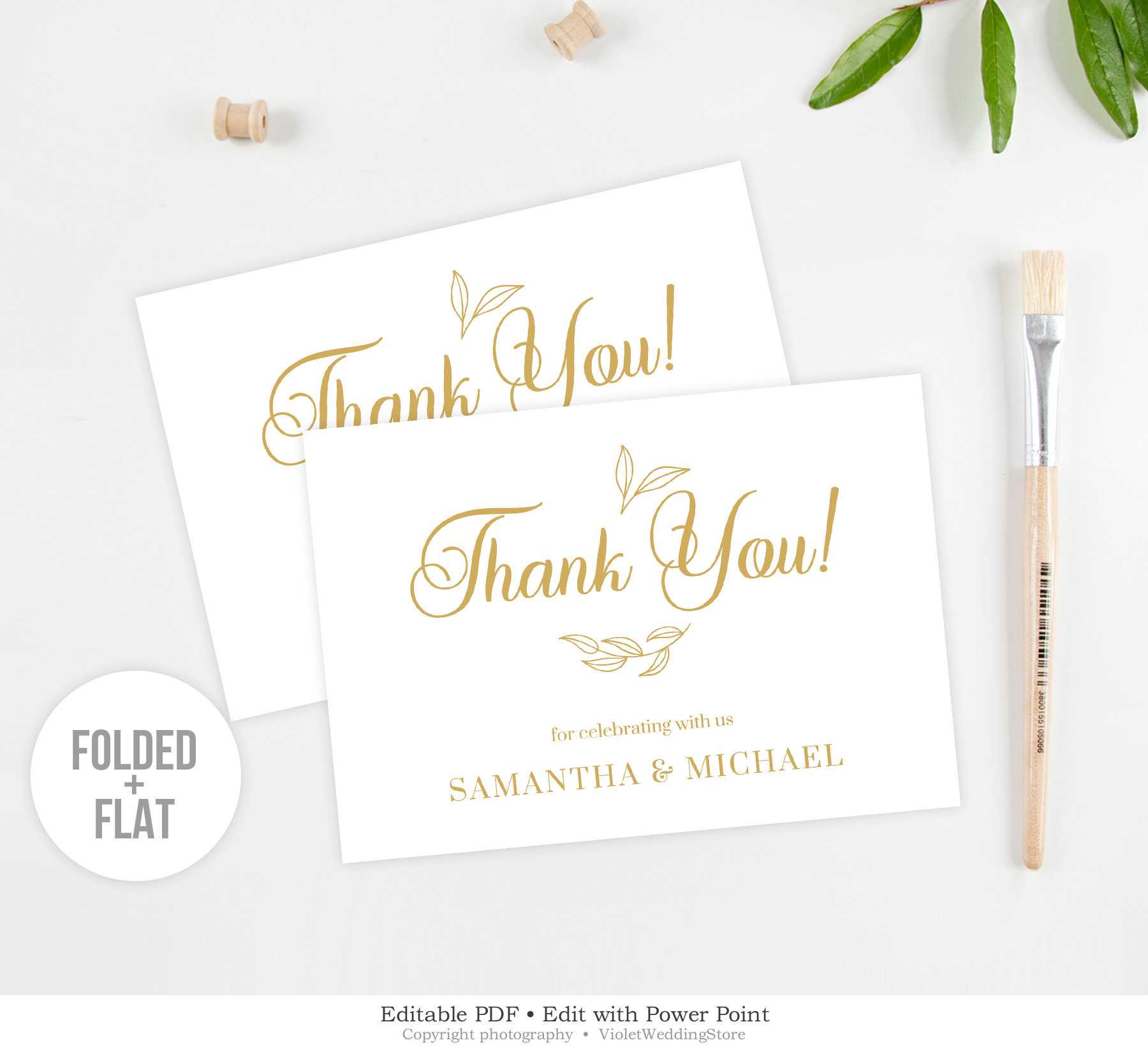 Gold Thank You Card Template, Wedding Thank You Folded Card, Modern  Calligraphy Thank You Card, Wedding Thank You Note Instant Download Gcs2 For Powerpoint Thank You Card Template