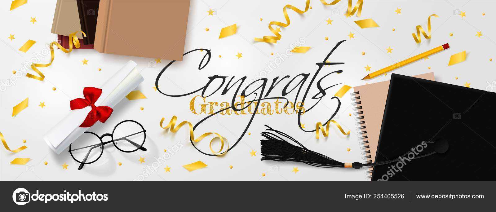 Graduation Vector Banner Template. Background Congrats With Regard To Graduation Banner Template