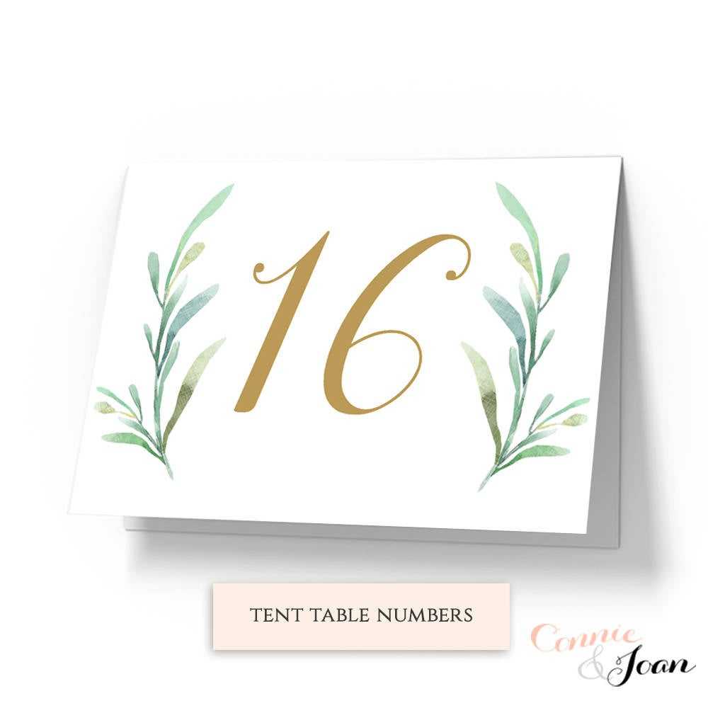 Greenery Tent Wedding Table Numbers Template, Printable Regarding Table Number Cards Template