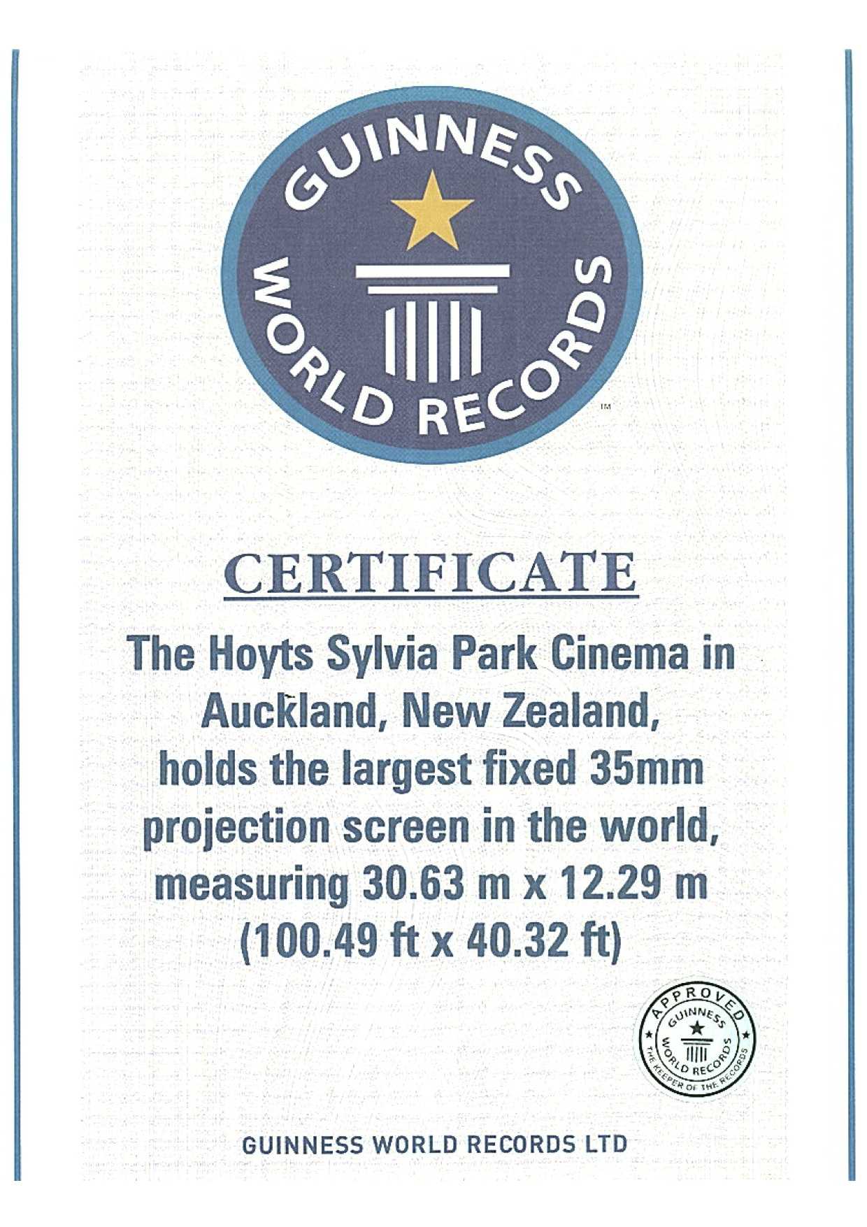 Guinness Certificate – Specialty Cinema Regarding Guinness World Record Certificate Template