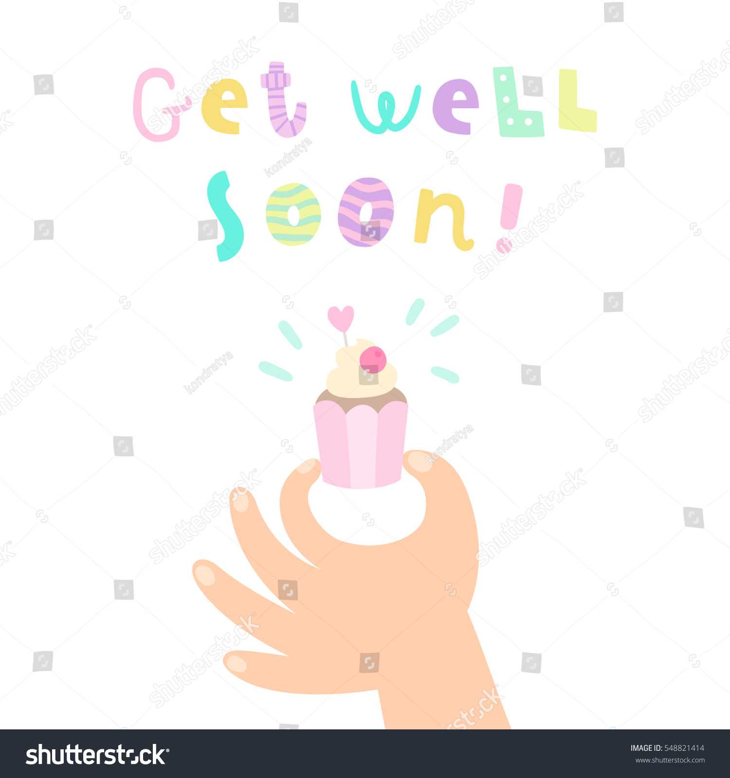Hand Holding Cupcake Get Well Soon Stock Vector (Royalty Regarding Get Well Card Template