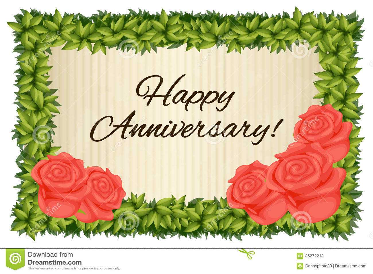 Happy Anniversary Card Template With Red Roses Stock With Regard To Template For Anniversary Card