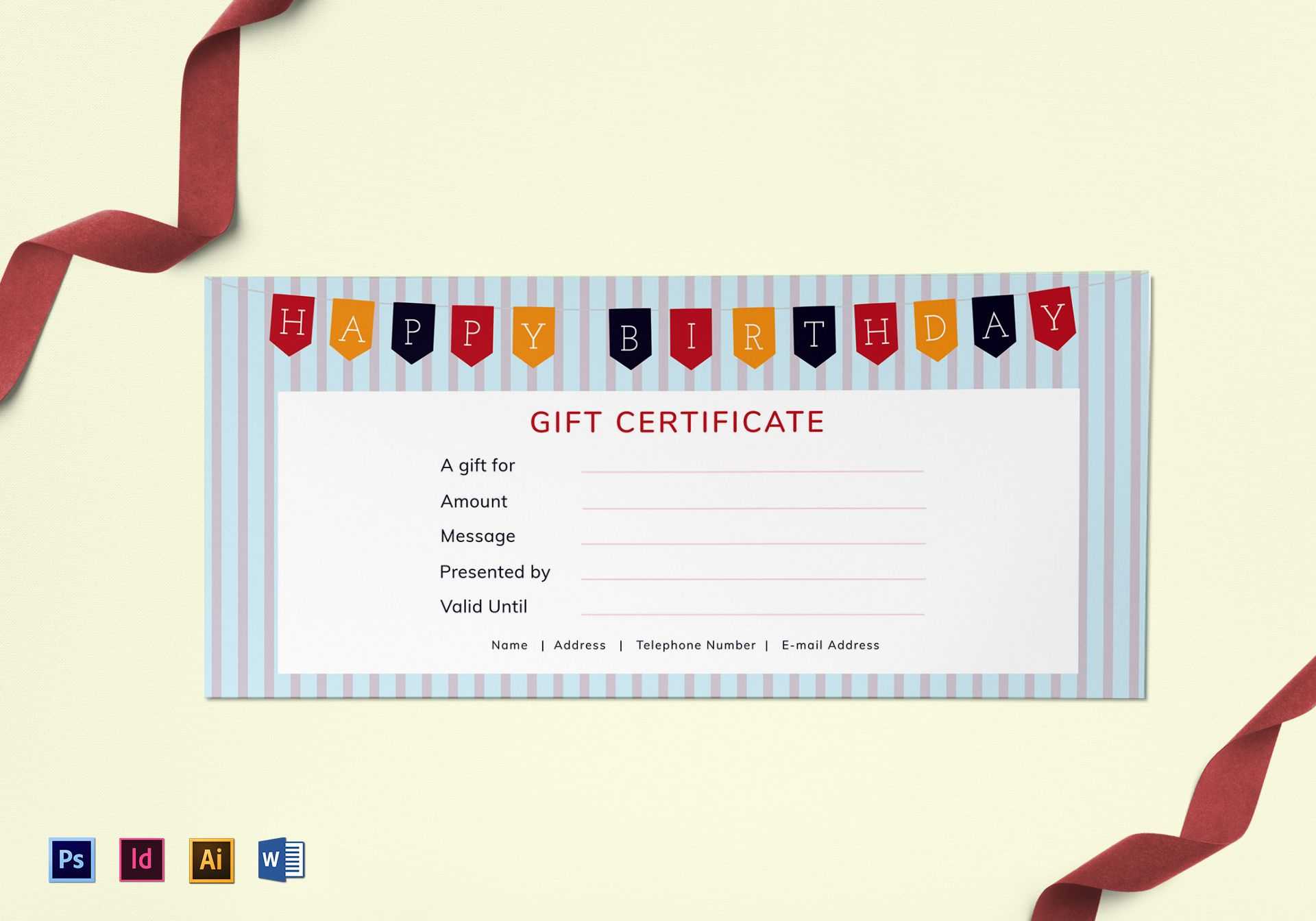Happy Birthday Gift Certificate Template With Gift Card Template Illustrator