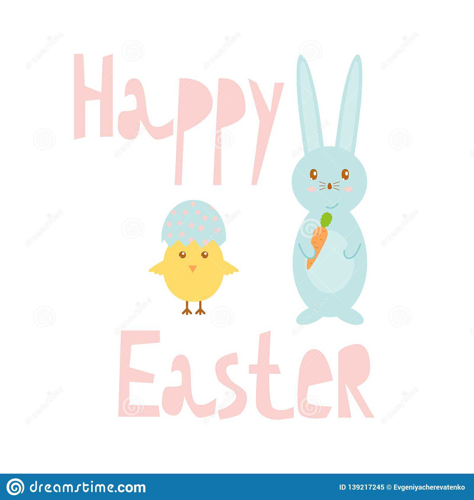 Happy Easter Greeting Card Template With Bunny And Chick Throughout Easter Chick Card Template